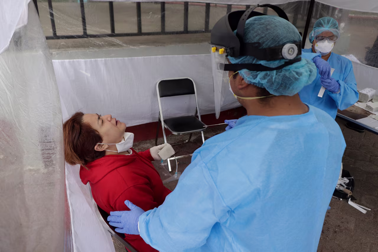 Free Covid-19 tests are carried out at this health kiosk near Mexico City, on August 20.