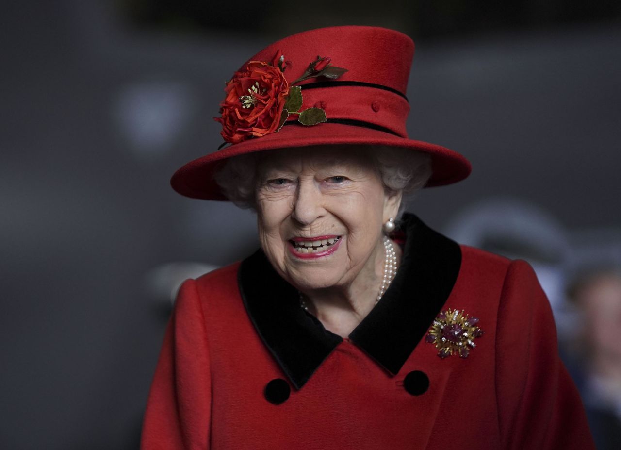 Queen Elizabeth II is seen during a visit to HMS Queen Elizabeth in Portsmouth, England, on May 22. 