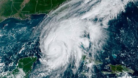 This satellite image taken at 9:56 a.m. ET on Tuesday shows Hurricane Ian passing over western Cuba.