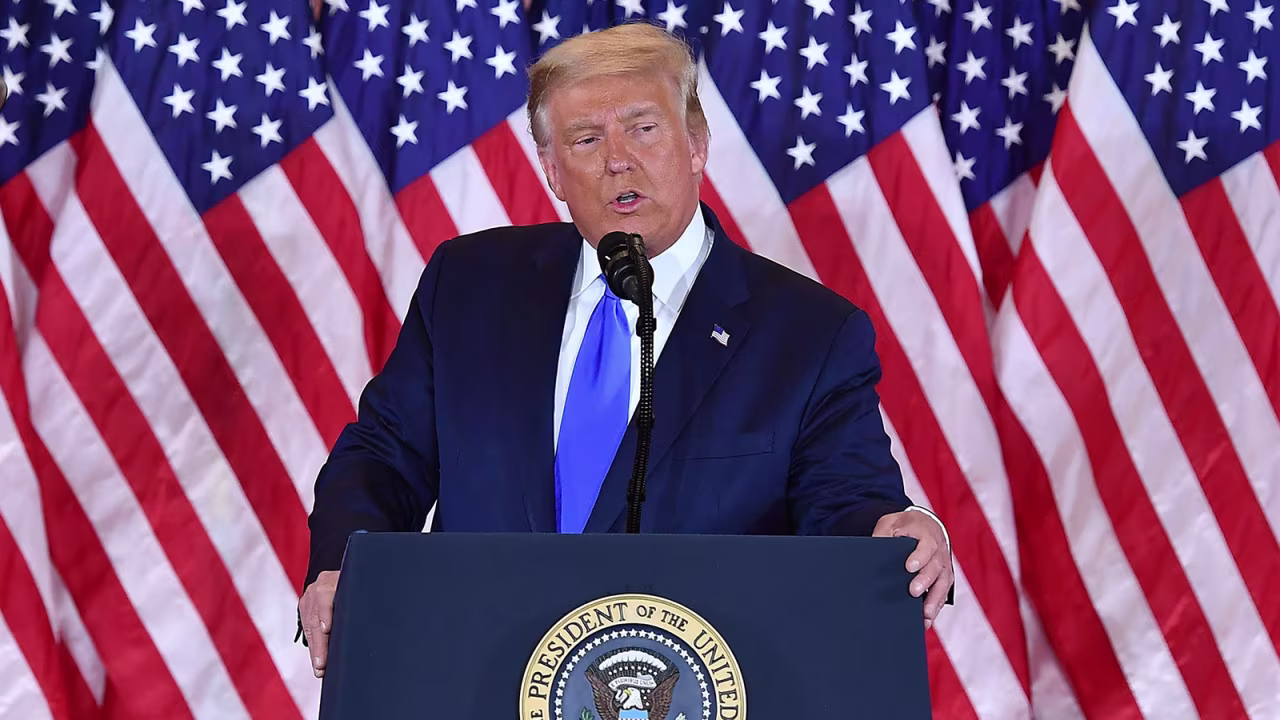 President Donald Trump speaks during election night in the East Room of the White House in Washington, early on November 4. 