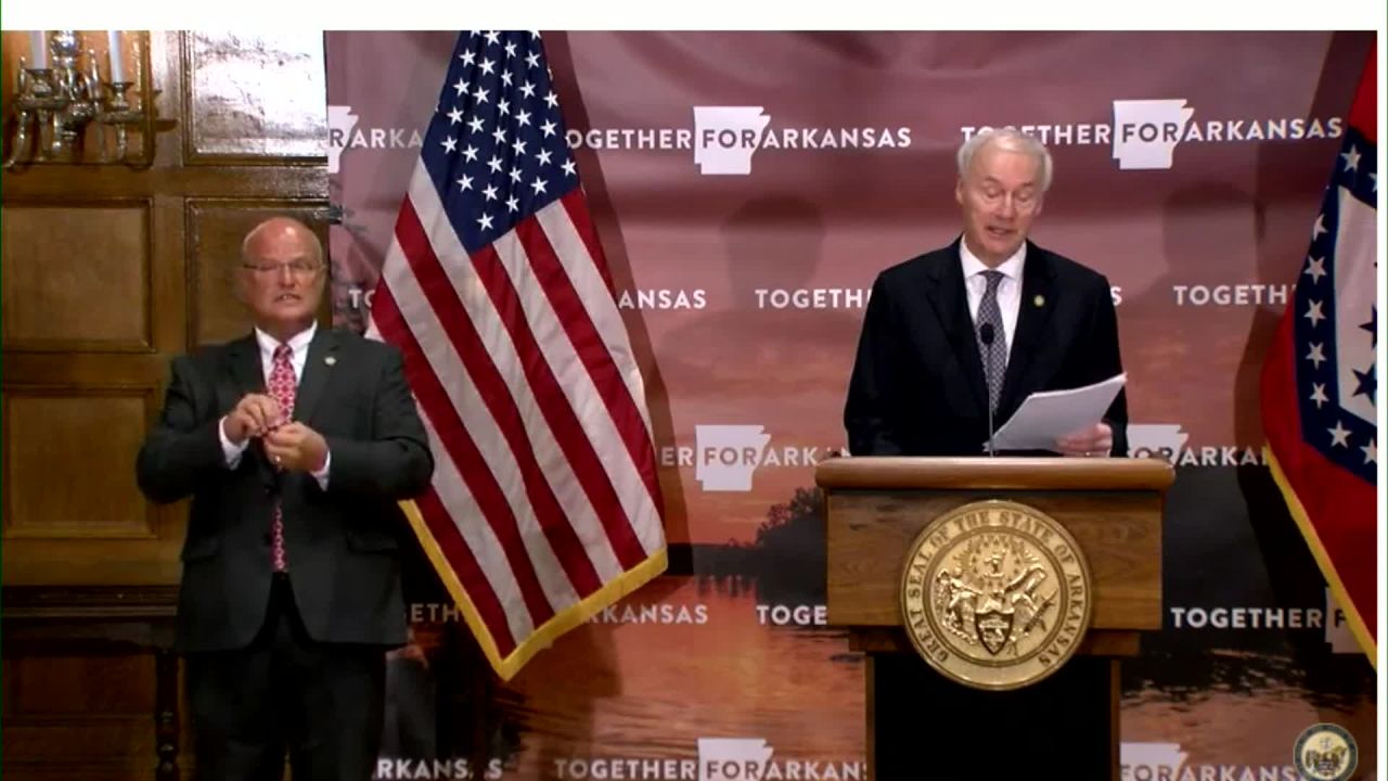 Arkansas Gov. Asa Hutchinson speaks during a press conference in Little Rock, Arkansas, on July 31.