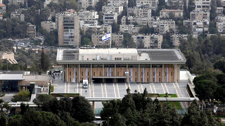 An aerial view of the Knesset building, Israeli parliament, in Jerusalem, on October 23 2018. 