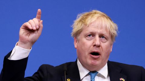 UK Prime Minister Boris Johnson addresses the media during a press conference following a NATO summit on March 24.