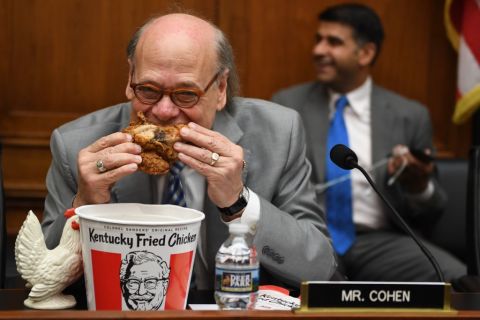 Congressman Steve Cohen, Democrat of Tennessee, eats chicken as during a hearing before the House Judiciary Committee on Capitol Hill in Washington, DC, on May 2, 2019.