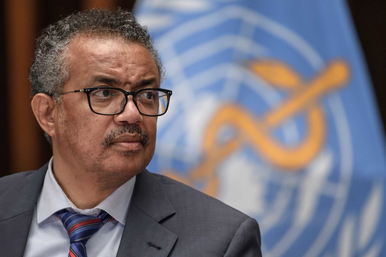 World Health Organization (WHO) Director-General Tedros Adhanom Ghebreyesus is pictured at a press conference in Geneva, Switzerland, in July 2020.