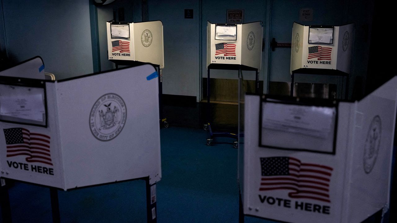 Voting booths are seen at a polling station in New York on April 2. 