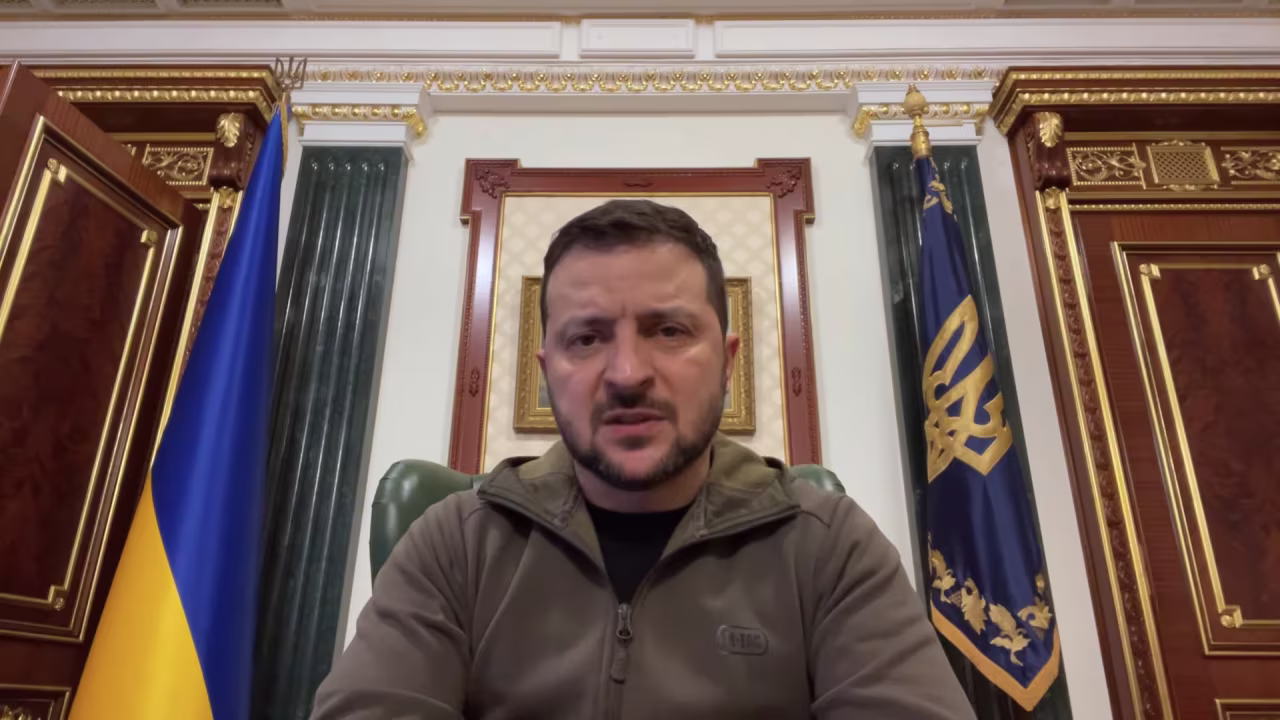 Ukrainian President Volodymyr Zelensky speaks during his evening video message on Saturday October 29.
