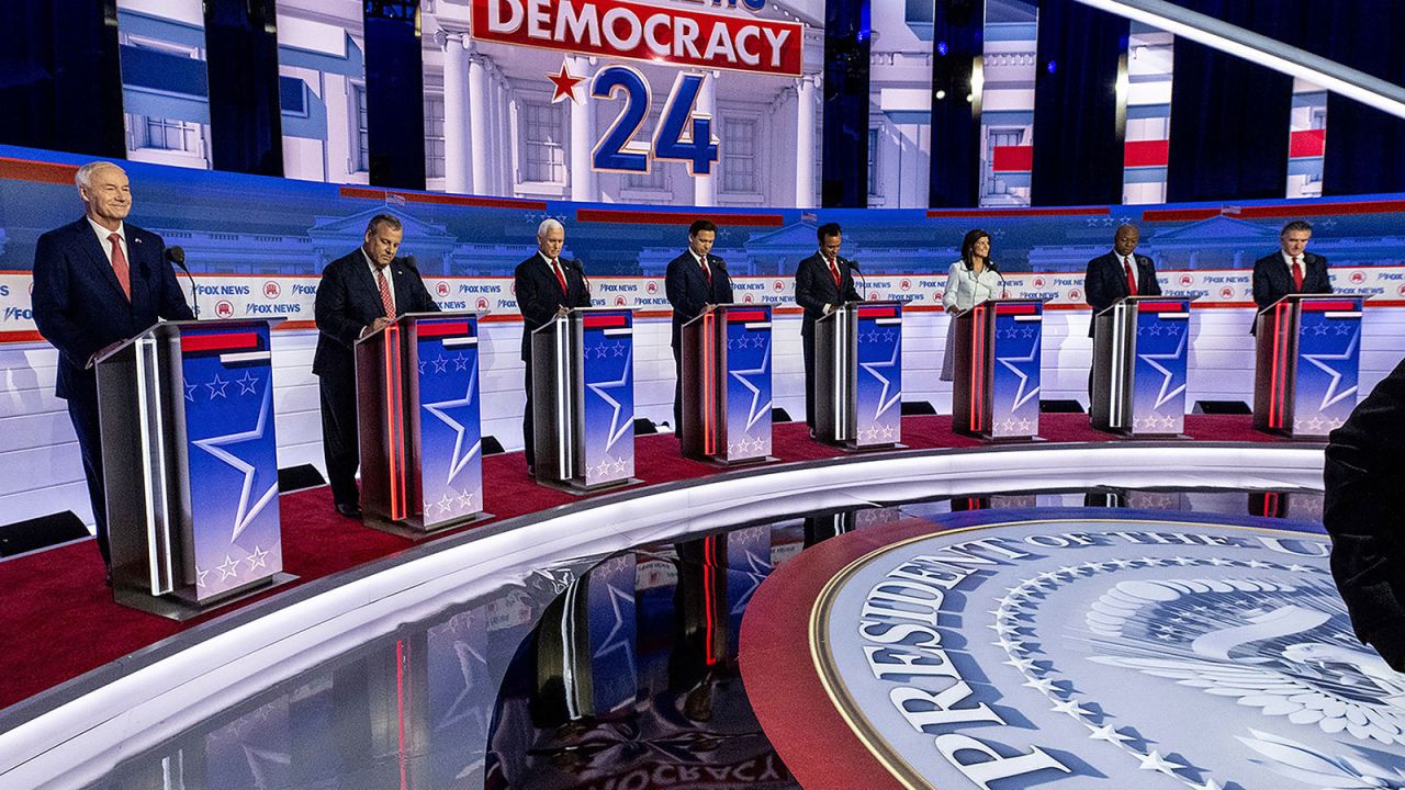 Republican candidates on stage at the first GOP debate in Milwaukee, Wisconsin, on August 23.