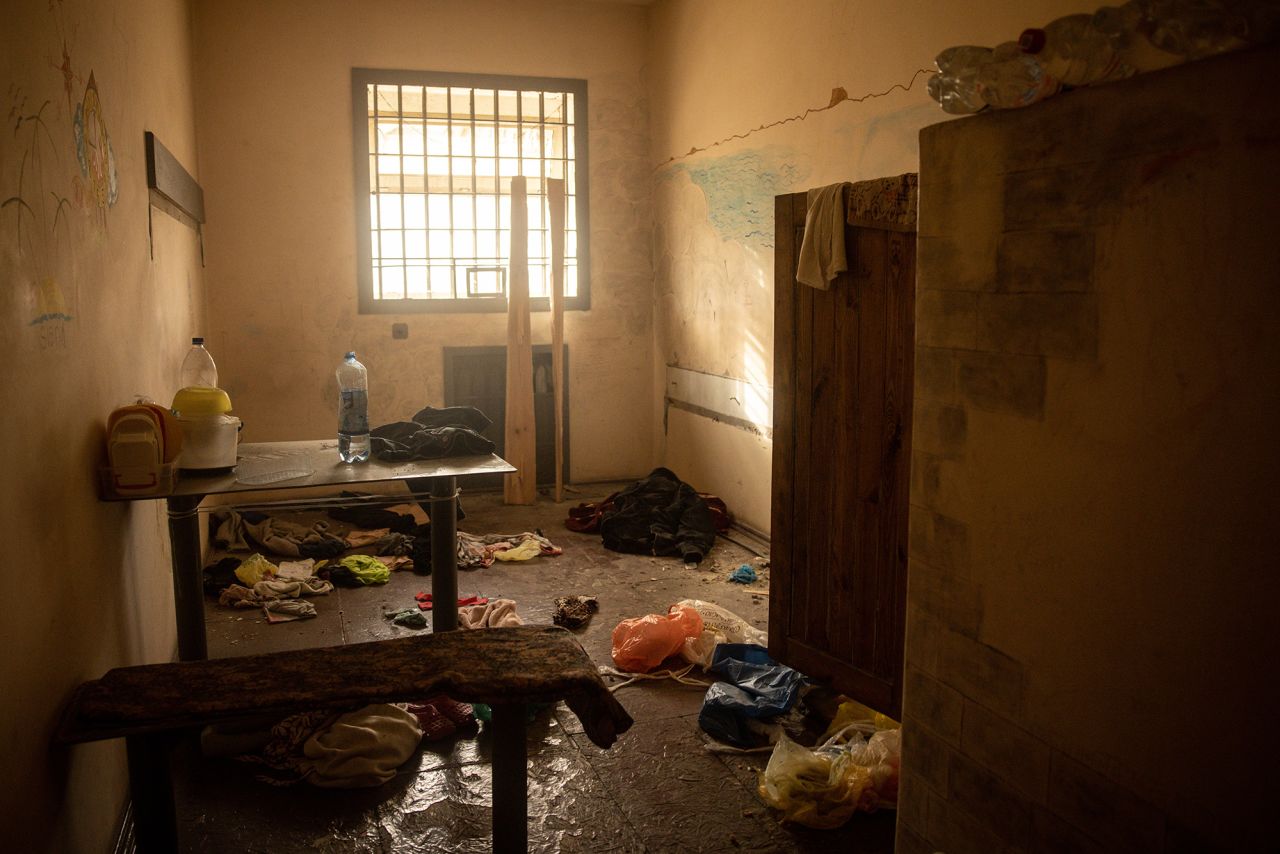 Items are seen inside a cell at a preliminary detention centre which is believed to have been used by Russian forces to jail and torture civilians in Kherson, Ukraine, on November 16, 2022.