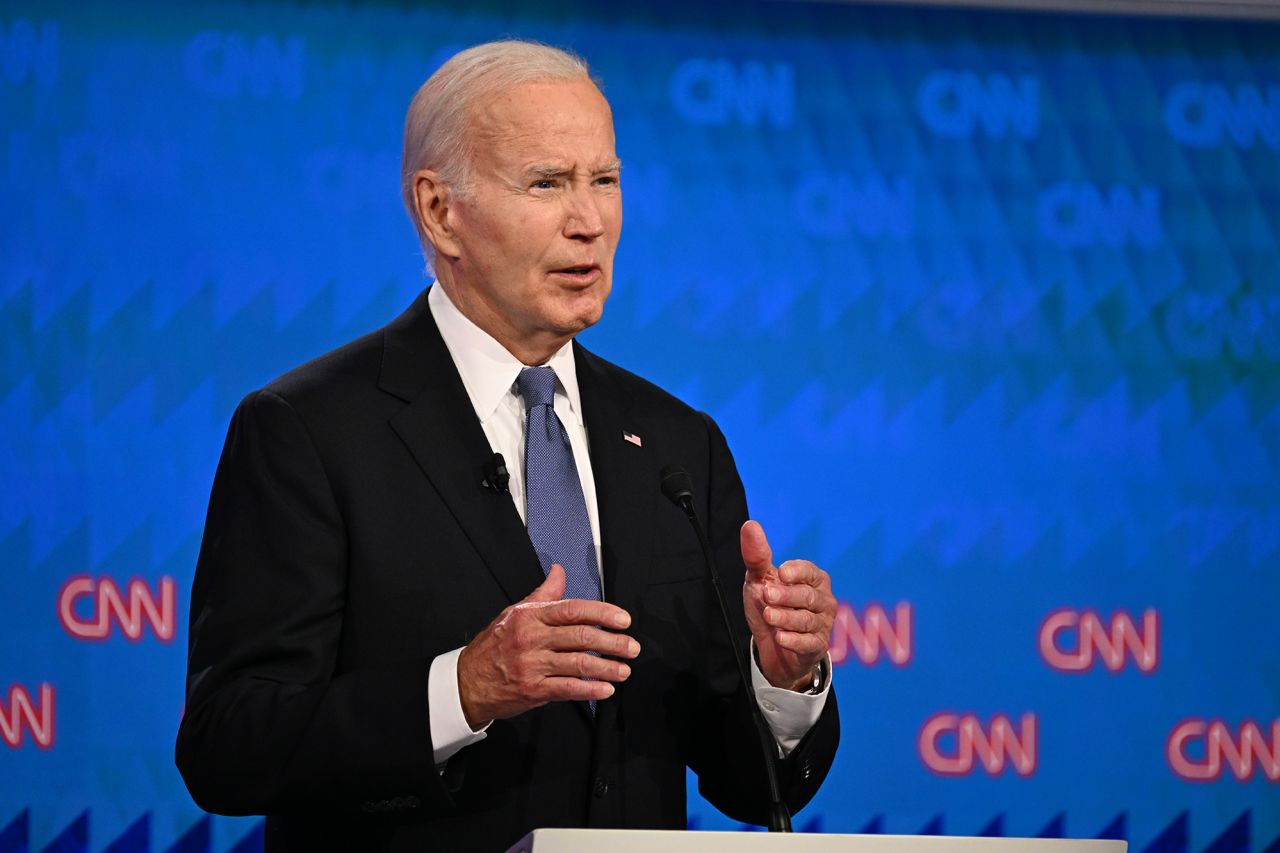 President Joe Biden speaks during the CNN Presidential debate on June 27.