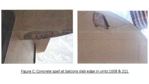 These photos published in the 2018 report shows concrete spalling on a balcony at Champlain Towers.