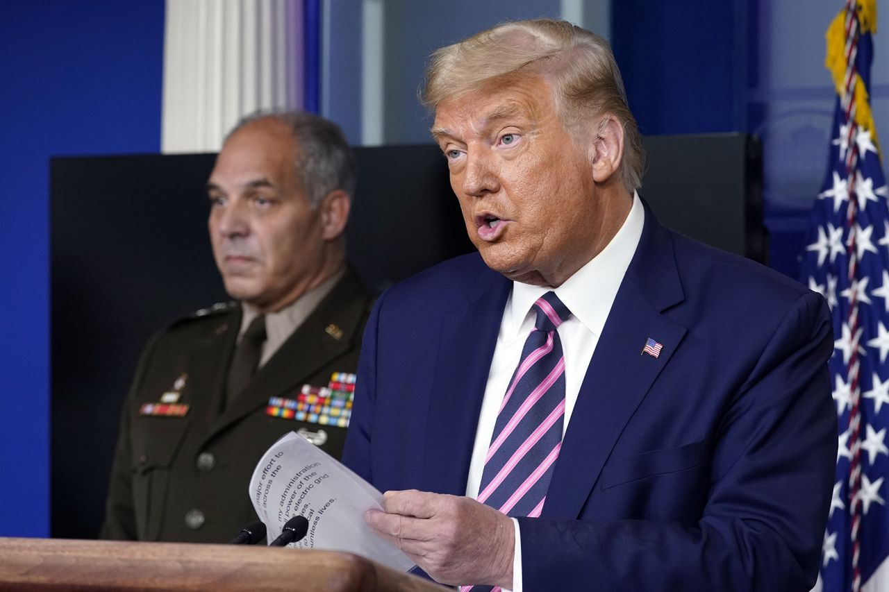 President Donald Trump speaks during a news conference at the White House on Friday in Washington.