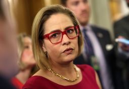 Sen. Kyrsten Sinema speaks to reporters at the Capitol on February 5, in Washington, DC. 