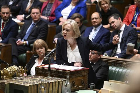 Britain's Prime Minister Liz Truss speaks during Prime Minister's Questions in the House of Commons in London, on October 19.