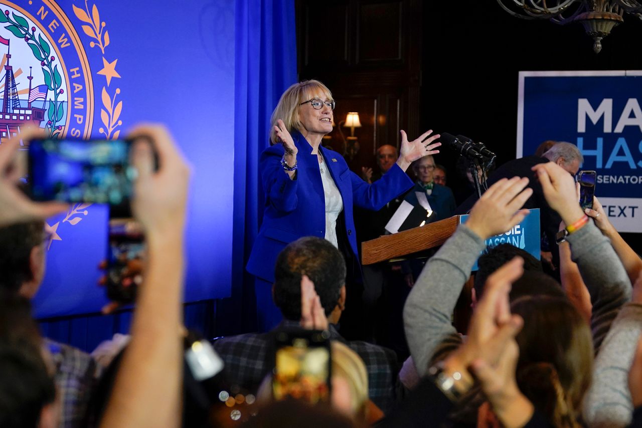 Maggie Hassan reacts during an election night campaign event in Manchester,?New Hampshire, on November 8.