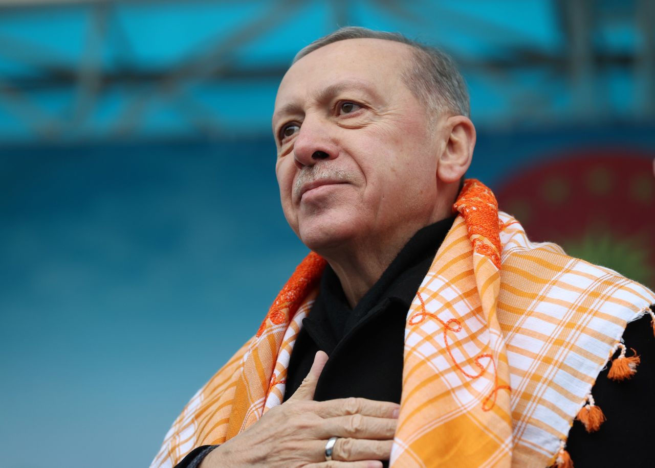 Turkish President Recep Tayyip Erdogan greets the crowd as he attends an opening ceremony at Ataturk Square in Aydin, Turkey on February 4.