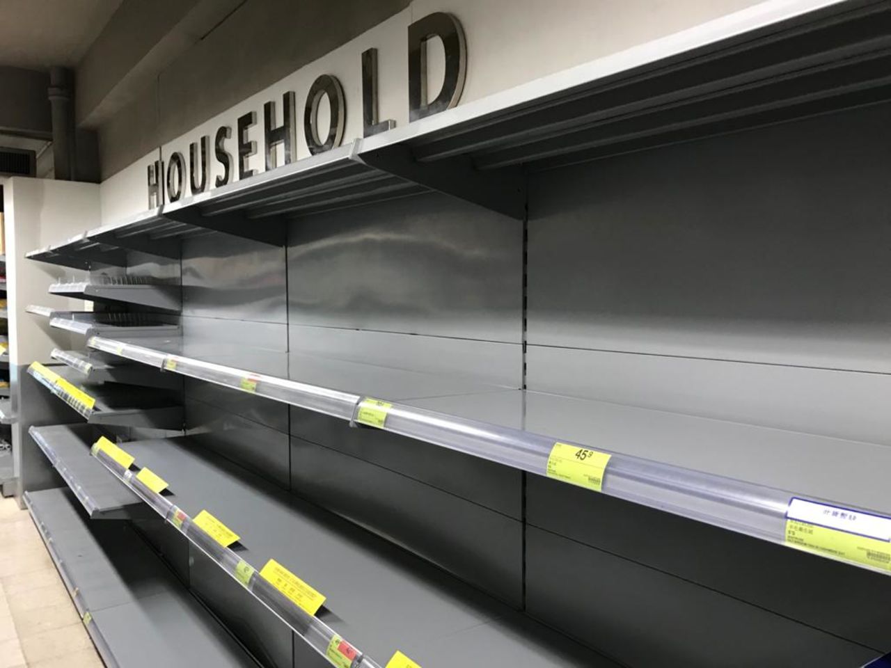 Some grocery stores were still out of stock of paper towels and toilet paper on Saturday. 