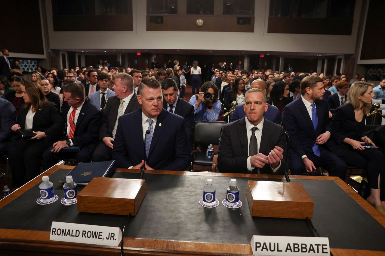 Acting Director of the US Secret Service, Ronald Rowe, and and Deputy Director of the FBI Paul Abbate appear before a Senate Judiciary Committee hearing on the attempted assassination of former President Donald Trump, on Capitol Hill in Washington, DC, on July 30.