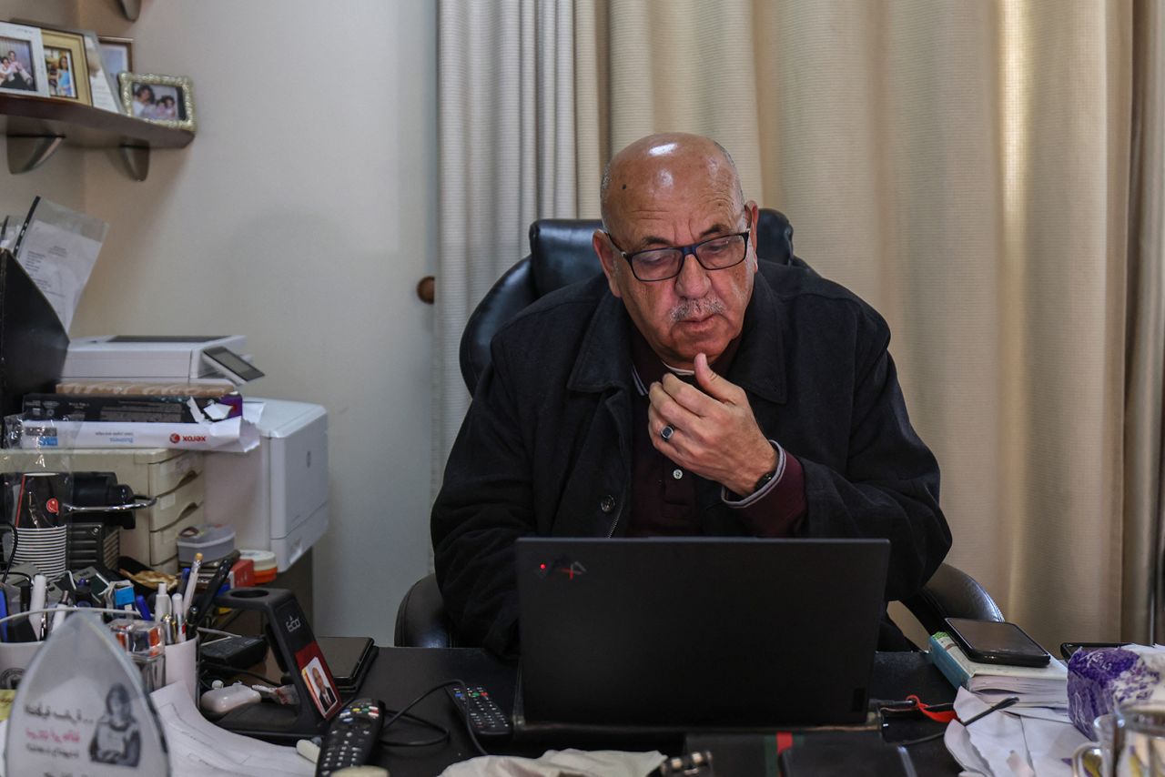 Walid Al Omari works at the network's offices in Ramallah in the occupied West Bank on May 5.