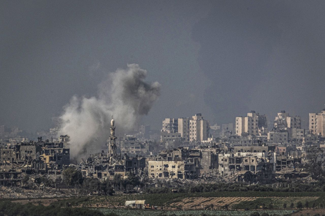 Destroyed buildings during Israeli bombardment on October 28 in Gaza.