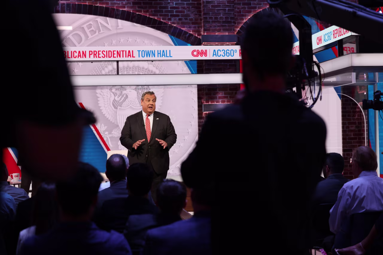 New Jersey Gov. Chris Christie speaks at a CNN Republican Presidential Town Hall moderated by CNN’s Anderson Cooper in New York on Monday, June 12.