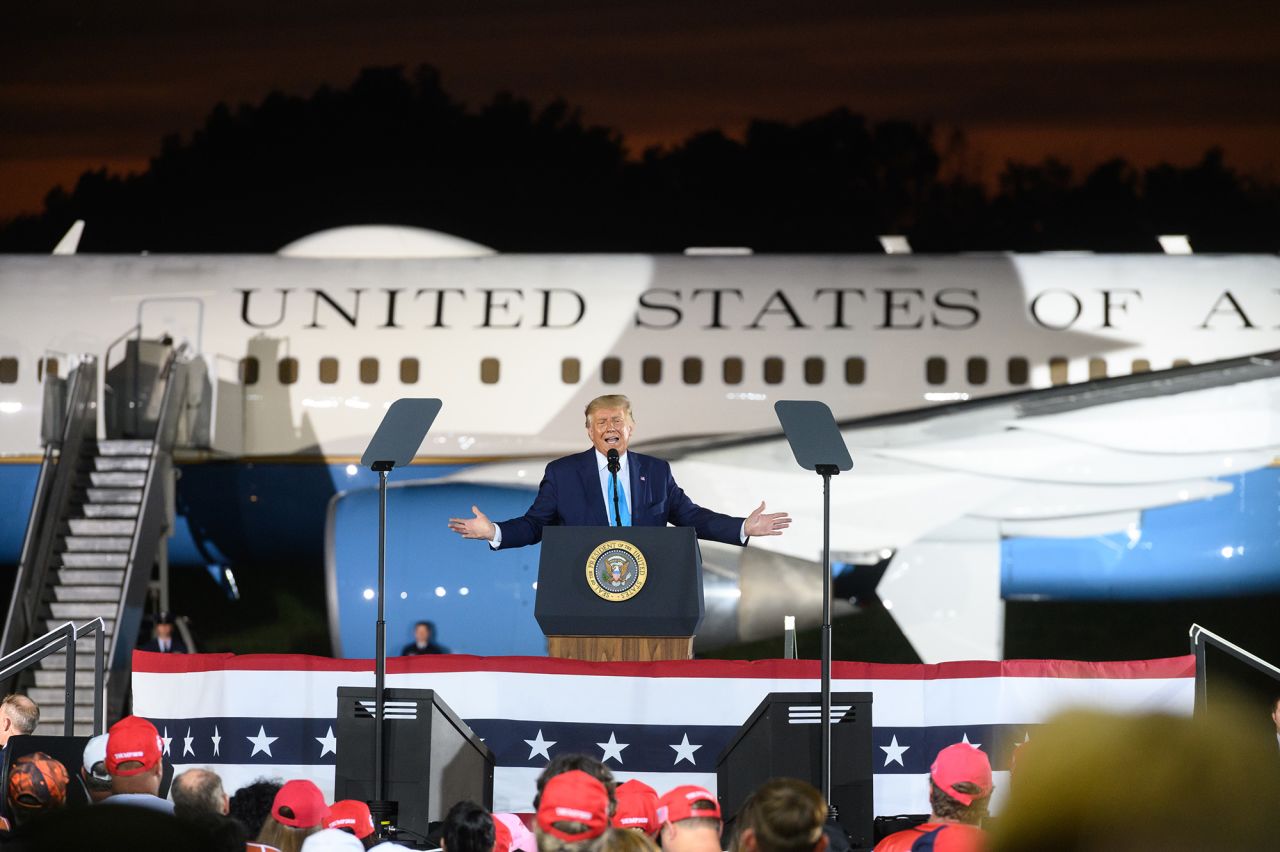 U.S. President Donald Trump speaks during a campaign rally in Latrobe, Pennsylvania, on Thursday, September 3. 