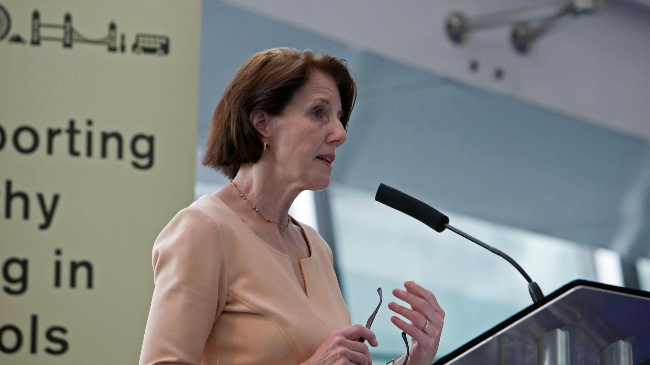 In this 2015 file photo, Dr. Yvonne Doyle speaks at City Hall in London.