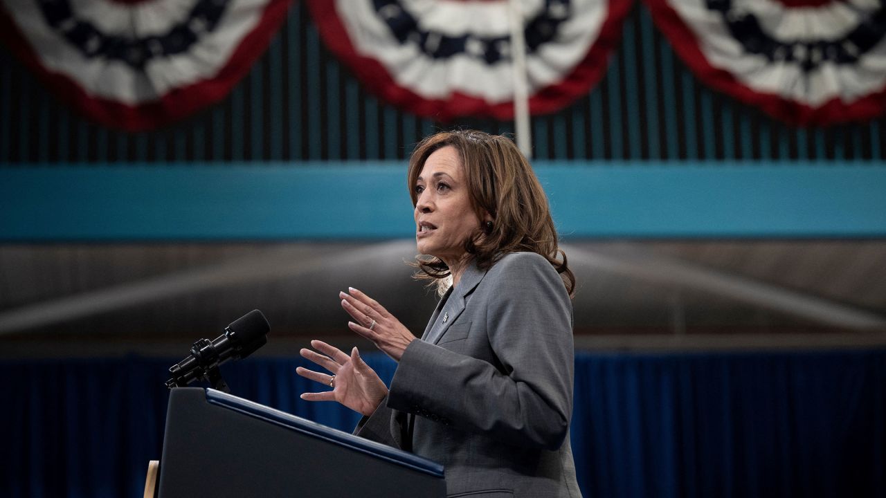 Vice President Kamala Harris speaks about healthcare on March 26 in Raleigh, North Carolina.