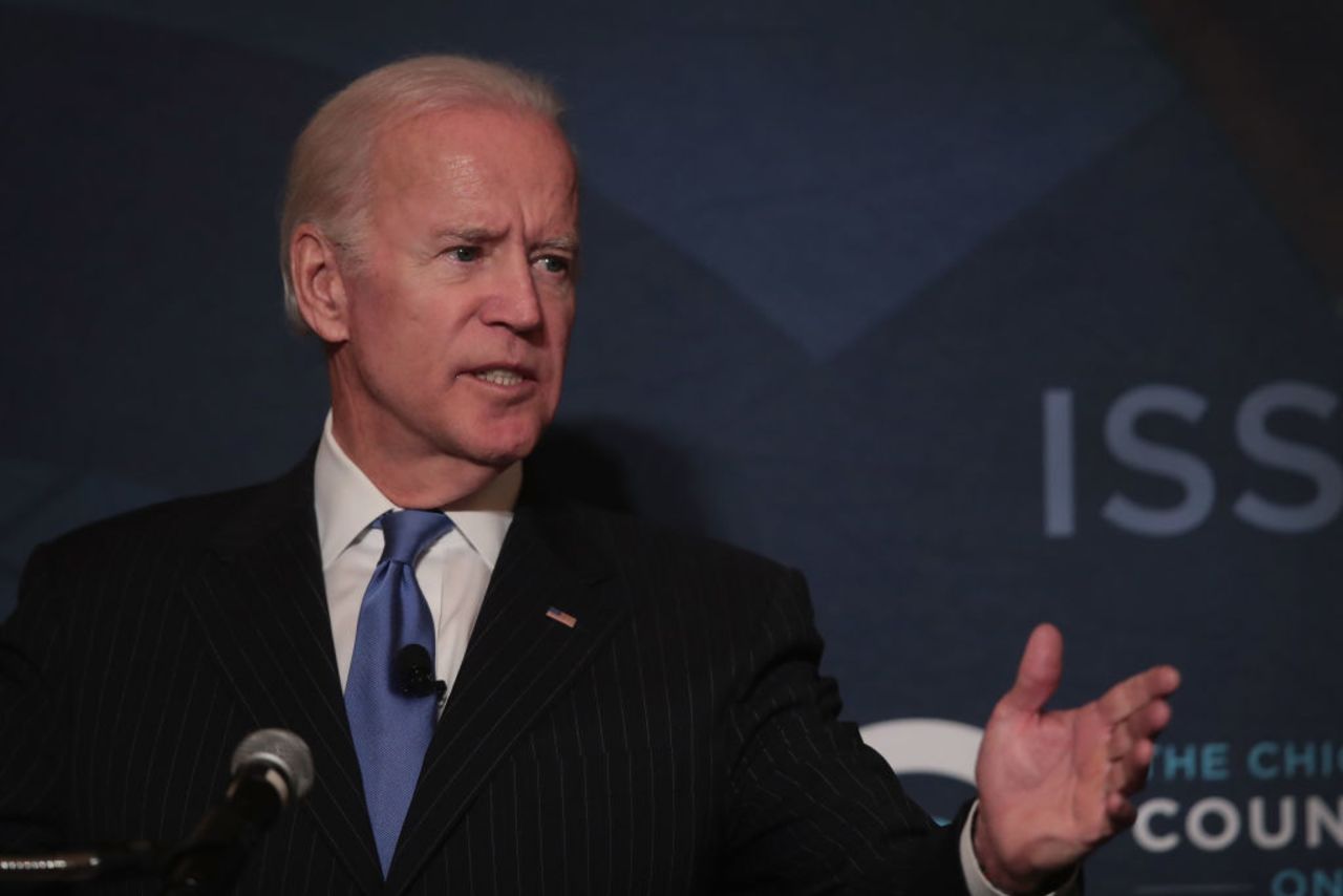 Former vice president Joe Biden speaks to the Chicago Council on Global Affairs on November 1, 2017 in Chicago, Illinois. Biden addressed the consequences of U.S. disengagement from world leadership at the event.