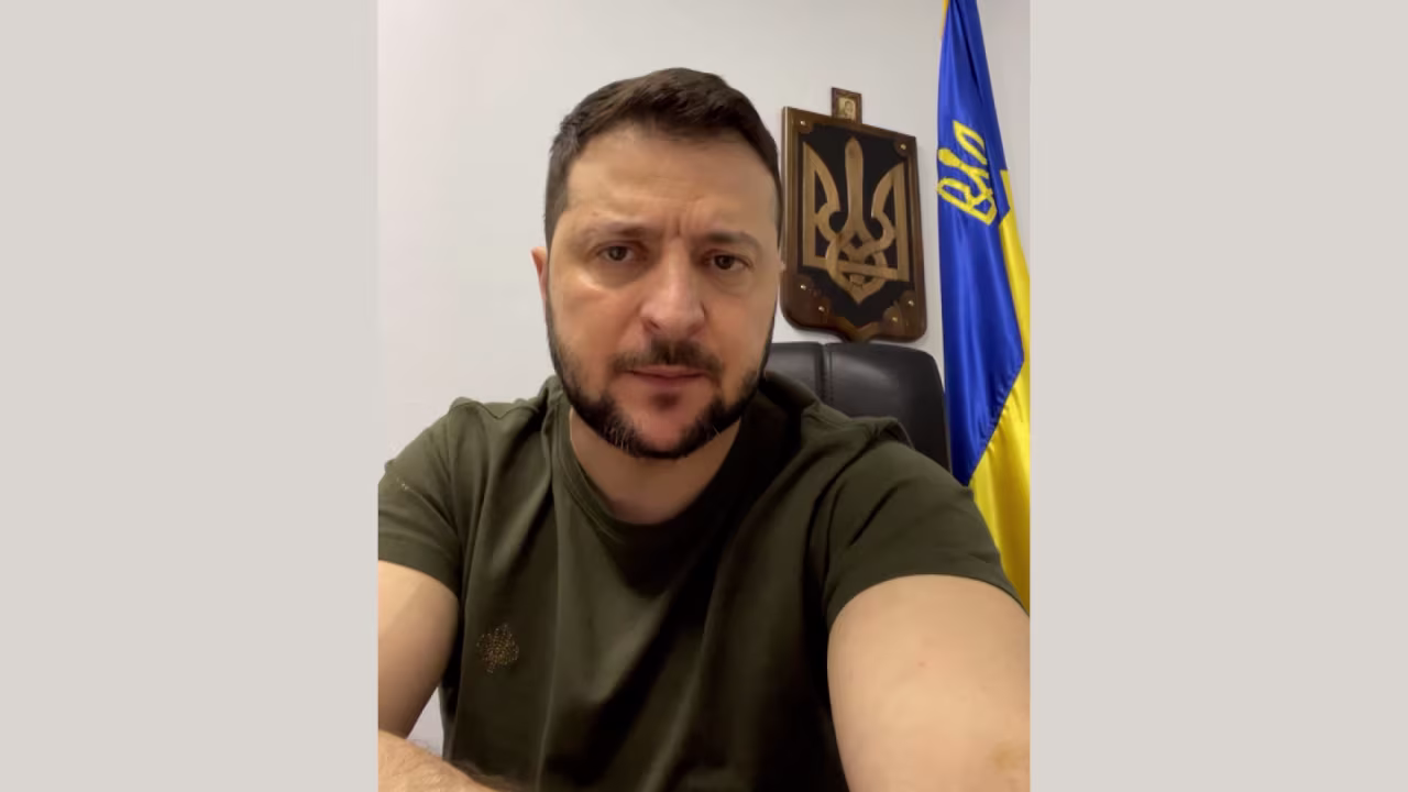 Ukrainian President Volodymyr Zelensky during his nightly address, on Monday, April 25.
