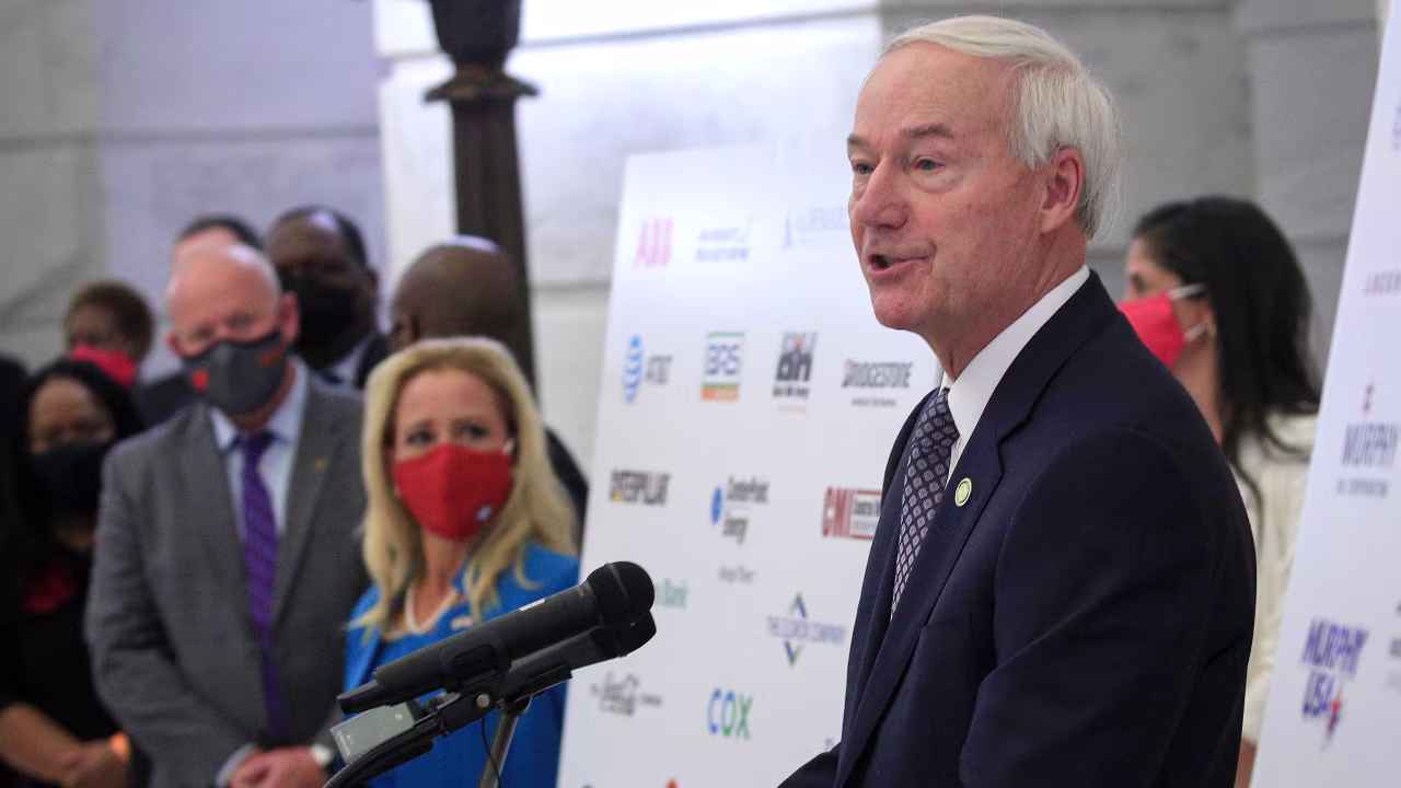 Arkansas Gov. Asa Hutchinson speaks during a press conference on August 19 in Little Rock, Arkansas.