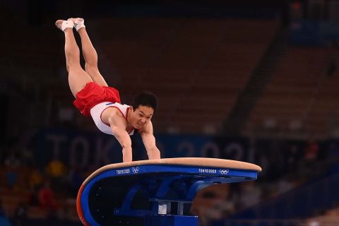 South Korea's Shin Jea-hwan competes in the artistic gymnastics men's vault final on August 2.