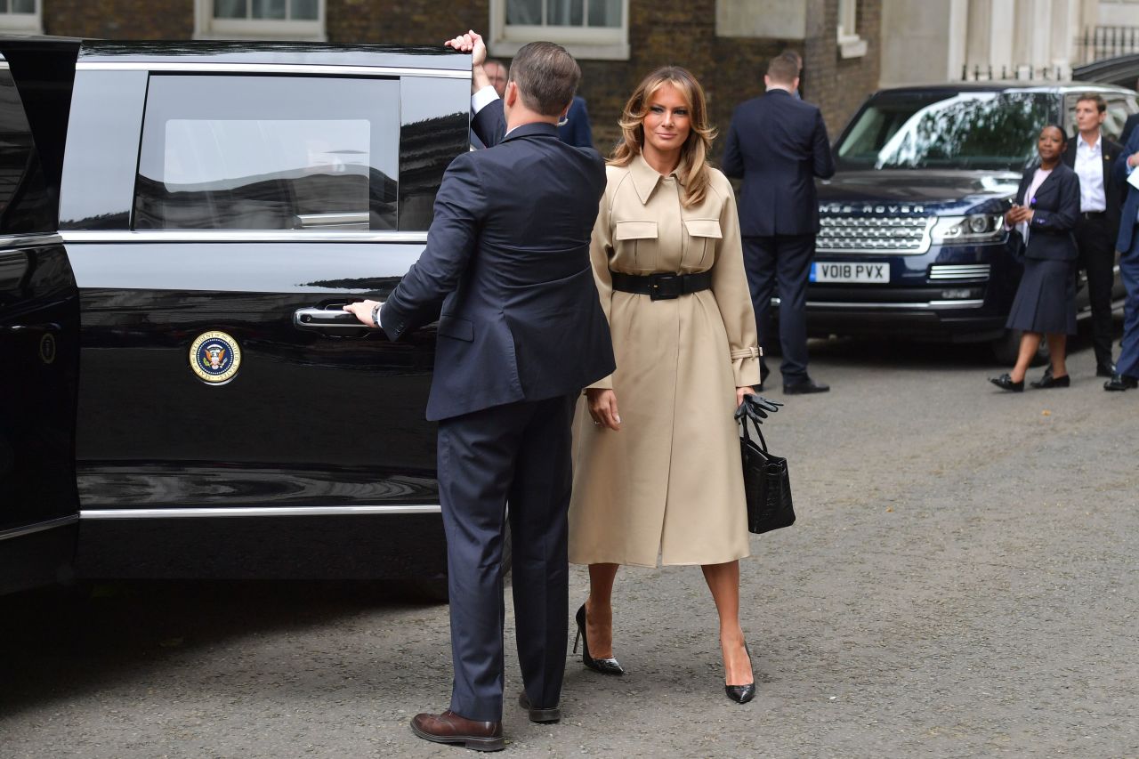 Melania Trump arrives at 10 Downing Street in London.