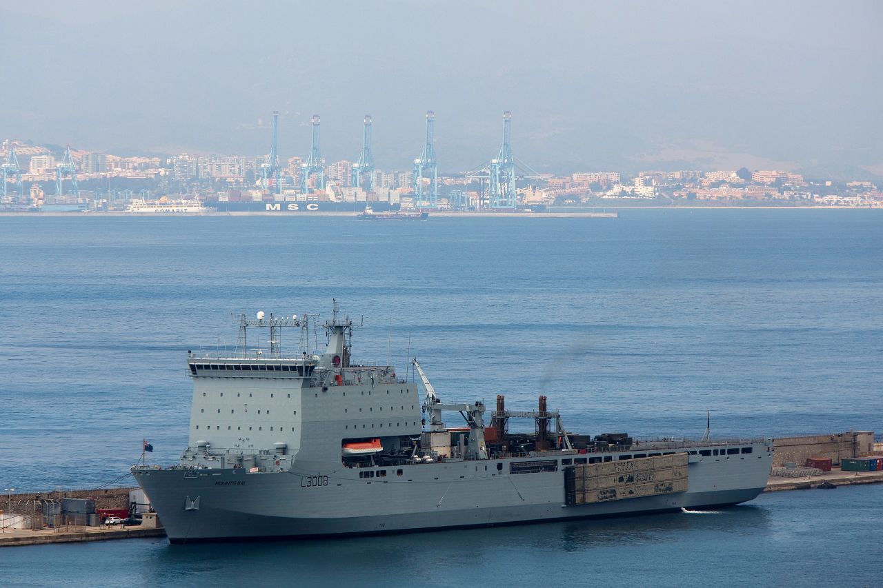 The Royal Fleet auxiliary ship RFA Mounts Bay in Gibralter in 2013.