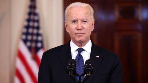 President Joe Biden speaks from Cross- Hall of the White House on May 20 in Washington, DC. 