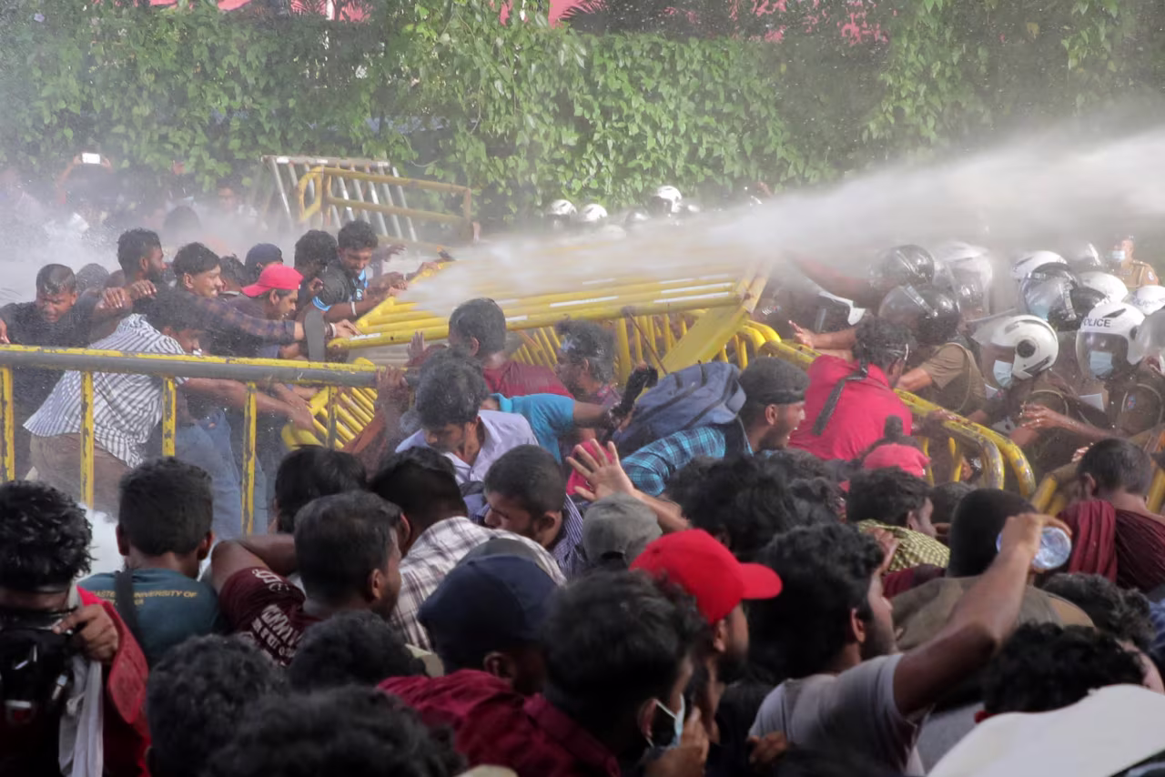 Police use water cannon to disperse student protestors in Colombo, Sri Lanka, on May 19.