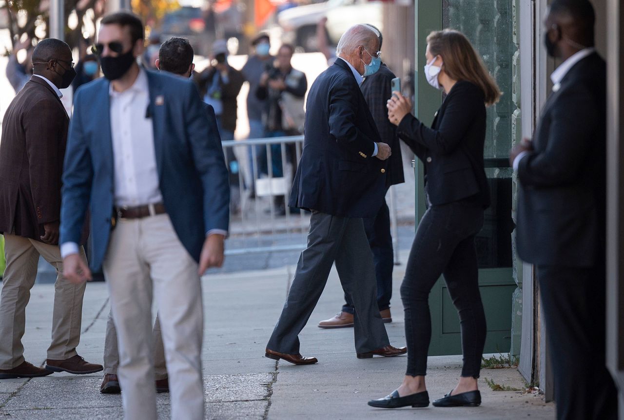 Democratic Presidential Candidate Joe Biden arrives at the Queen in Wilmington, Delaware, on ThursdayNovember 5.