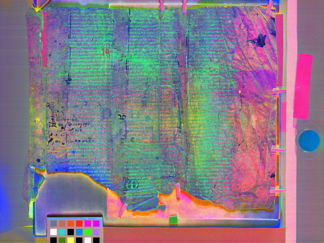Scans across different wavelengths of light enabled the researchers to see hidden details and annotations.