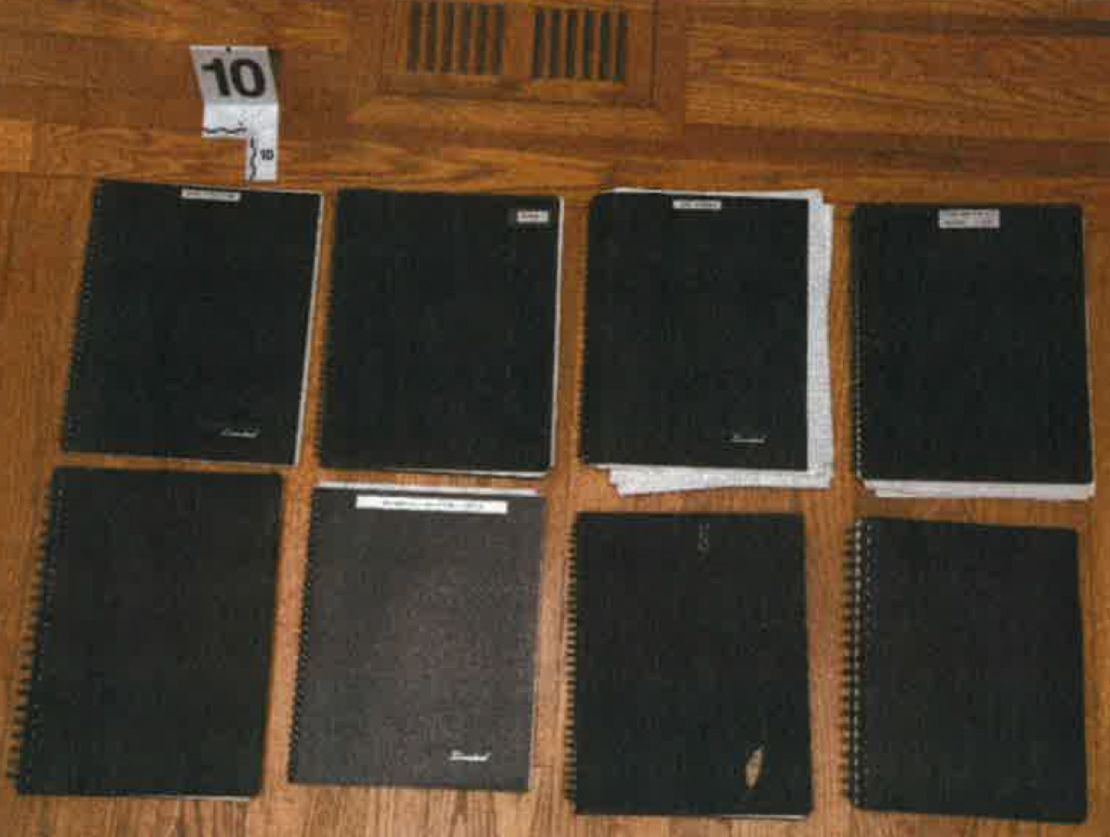 This photo from page 80 of the US Department of Justice Special Counsel's special report shows notebooks seized from a file cabinet in President Joe Biden's Delaware home office.