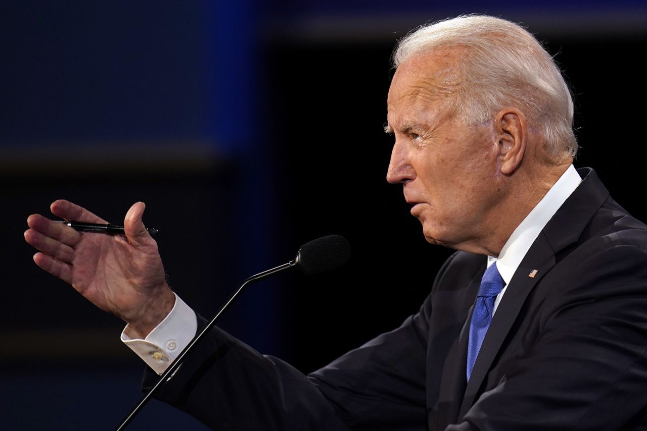 Democratic presidential candidate Joe Biden speaks during the second and final presidential debate on Thursday in Nashville. 