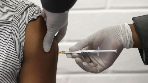 A volunteer in Johannesburg receives an injection while participating in the AstraZeneca vaccine trial in June.