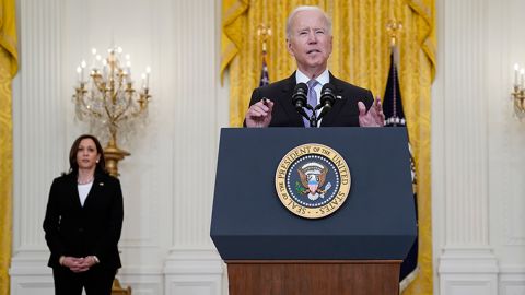 President Joe Biden speaks about distribution of COVID-19 vaccines, in the East Room of the White House, Monday, May 17.