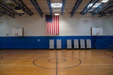 A gymnasium sits empty at the KT Murphy Elementary School on March 17, 2020 in Stamford, Connecticut. Stamford Public Schools closed the week before to help slow the spread of the COVID-19.
