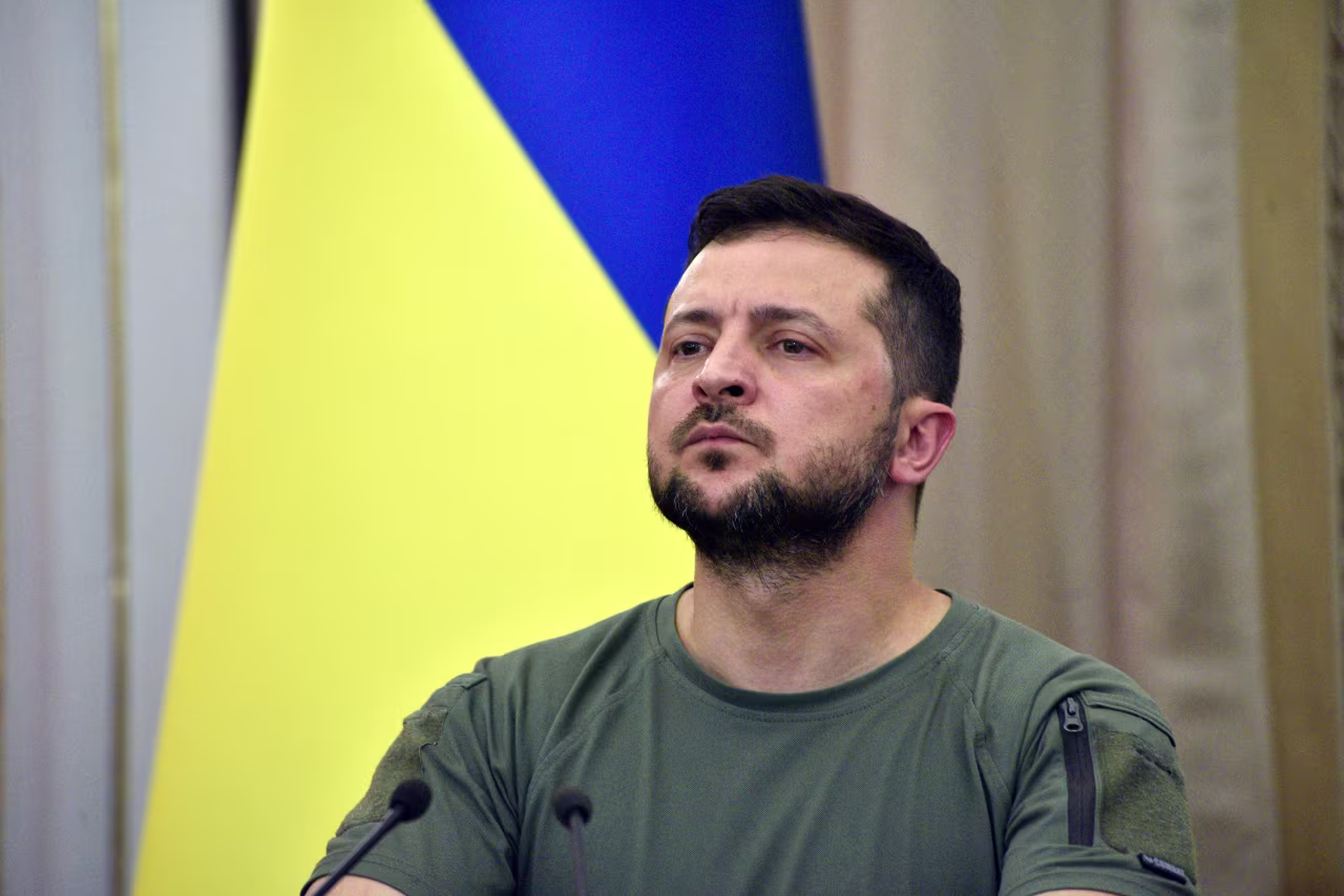Ukrainian President Volodymyr Zelensky attends a press conference on August 18 in Lviv, Ukraine. 