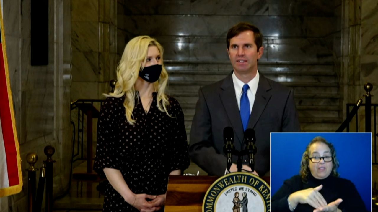 Kentucky Governor?Andy?Beshear?speaks during a briefing on March 15.