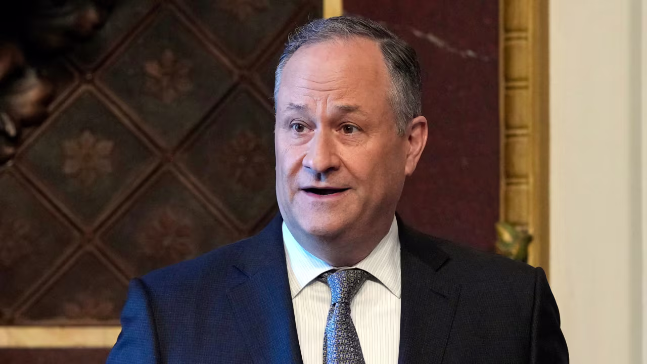 Second gentleman Doug Emhoff speaks at an event in Washington, DC, on Tuesday.