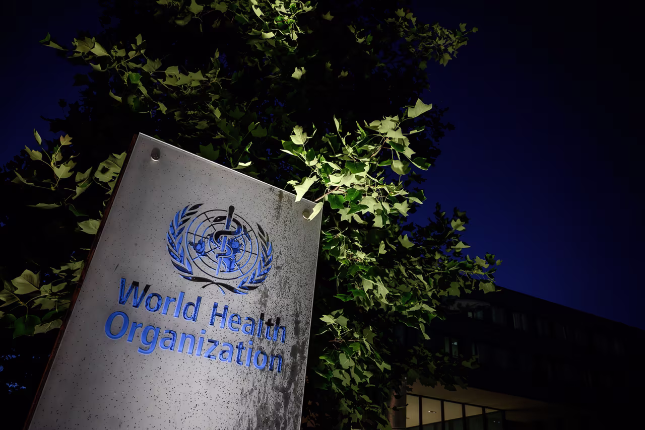 The World Health Organization headquarters sign seen here in Geneva, Switzerland, on May 29.