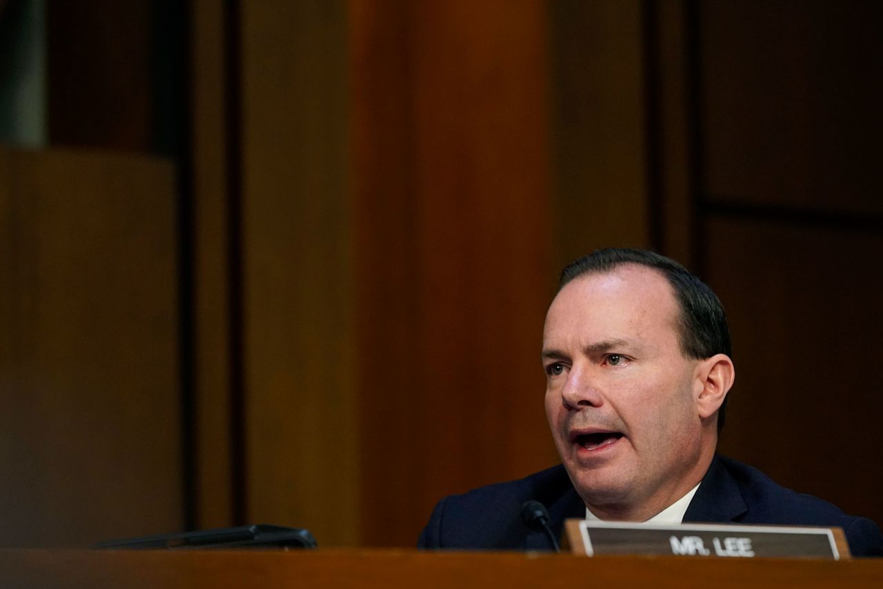 Sen. Mike Lee questions Supreme Court nominee Judge Ketanji Brown Jackson during her confirmation hearing on Tuesday. 