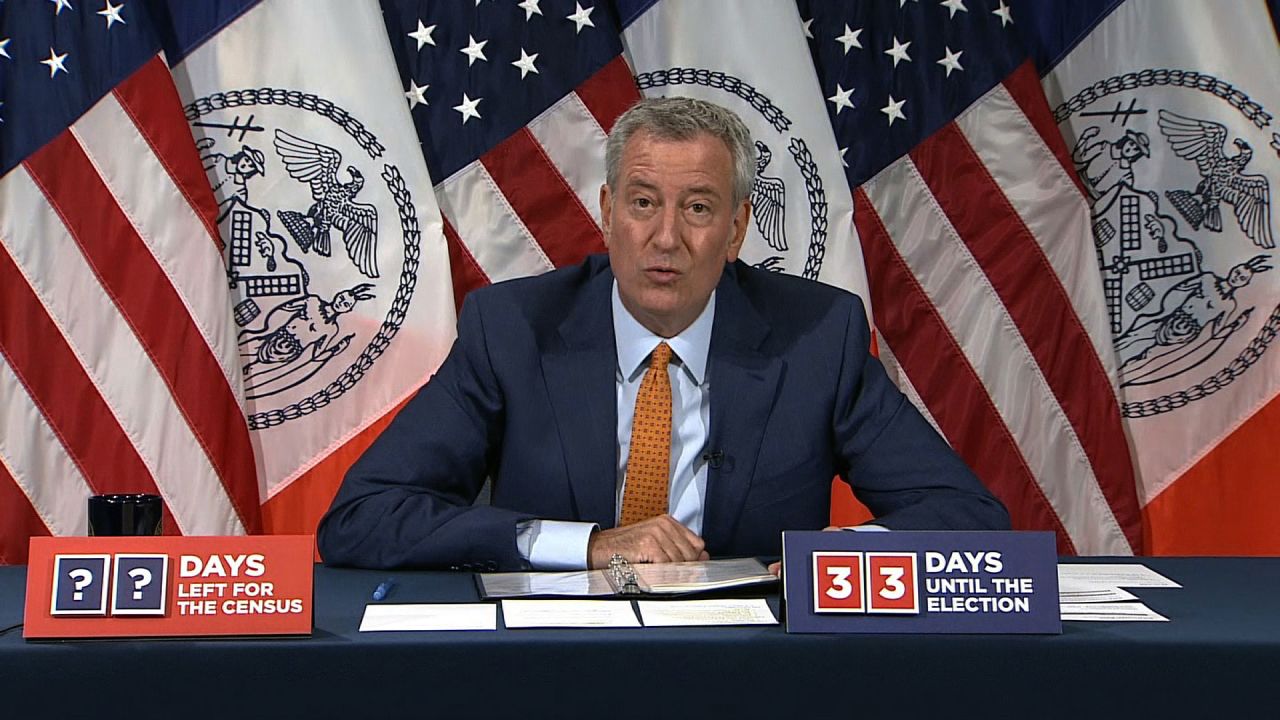 New York City Mayor Bill de Blasio speaks at a briefing on October 1.