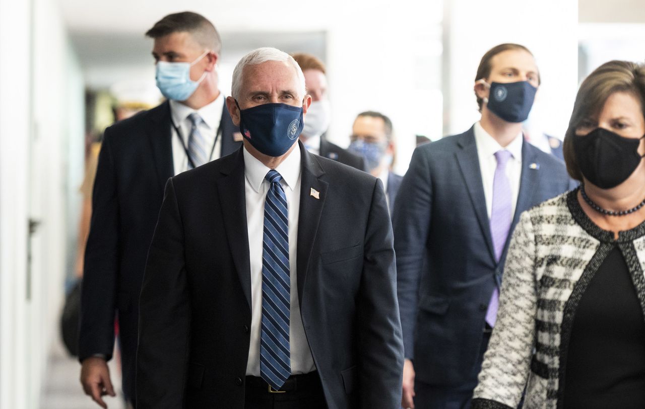 US Vice President Mike Pence arrives for the Senate Republicans' lunch in the Hart Senate Office Building in Washington DC, on Wednesday, June 24. 